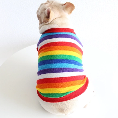 Pet Rainbow Stripe Shirt Soft Cotton Fabric 02