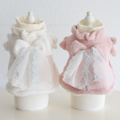 Pet High Neck Sweater Bowknot Lace Trim 01