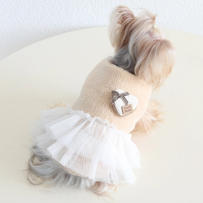 Pet Plush Top Heart Applique Tulle Skirt 02