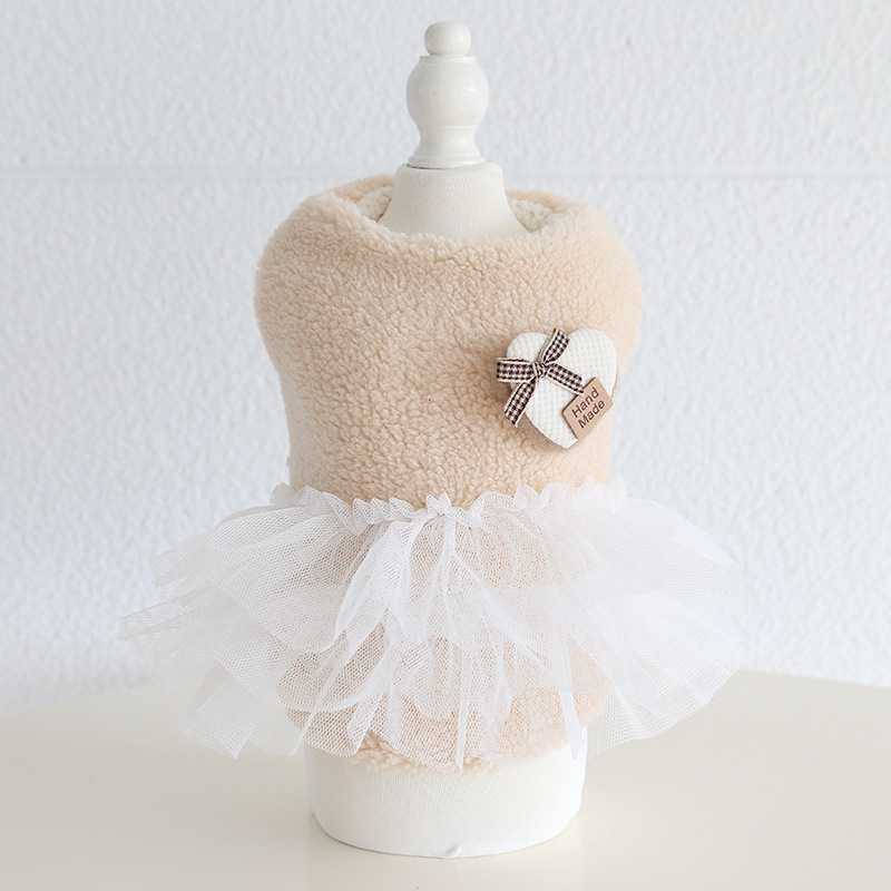 Pet Plush Top Heart Applique Tulle Skirt