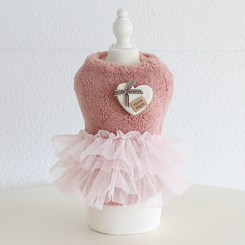 Pet Plush Top Heart Applique Tulle Skirt