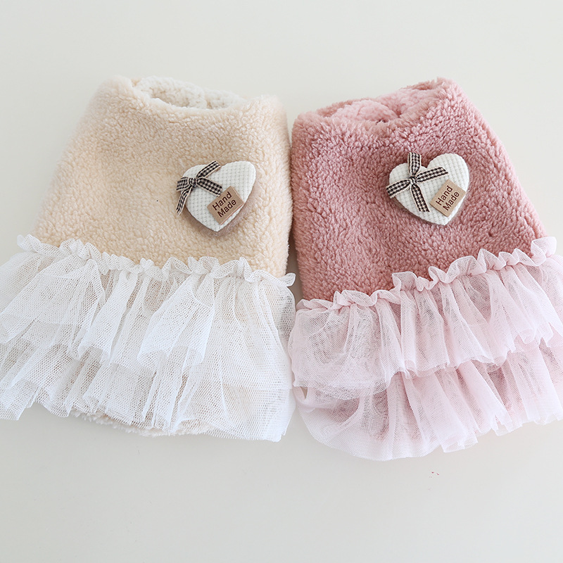 Pet Plush Top Heart Applique Tulle Skirt