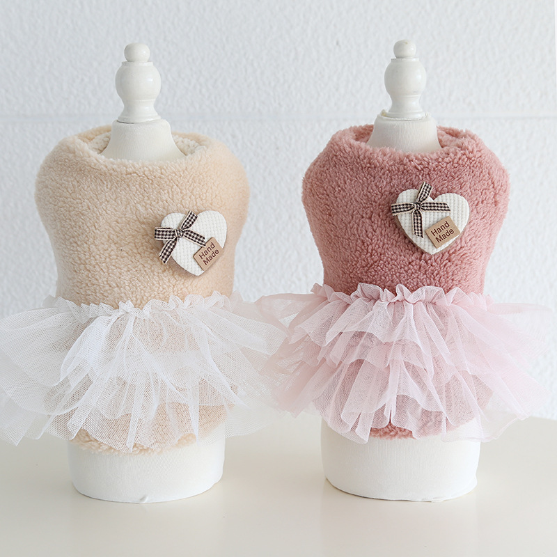 Pet Plush Top Heart Applique Tulle Skirt
