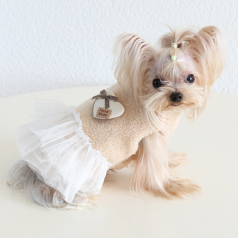 Pet Plush Top Heart Applique Tulle Skirt