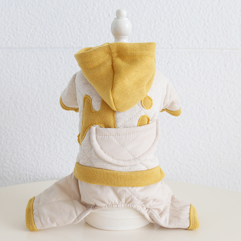 Pet Hooded Jumpsuit Geometric Pattern Quilted Design