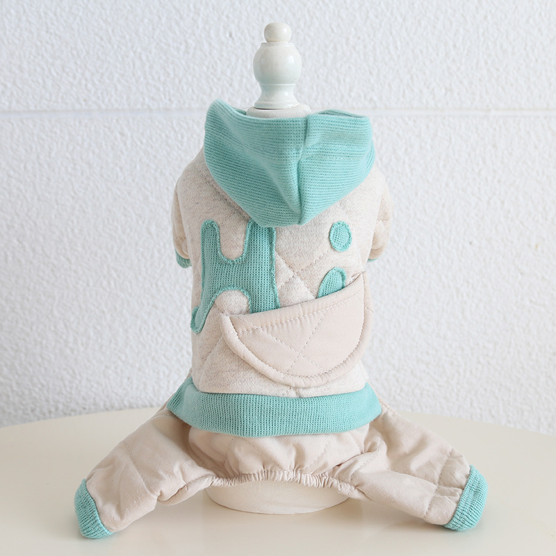 Pet Hooded Jumpsuit Geometric Pattern Quilted Design