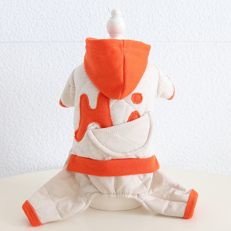 Pet Hooded Jumpsuit Geometric Pattern Quilted Design
