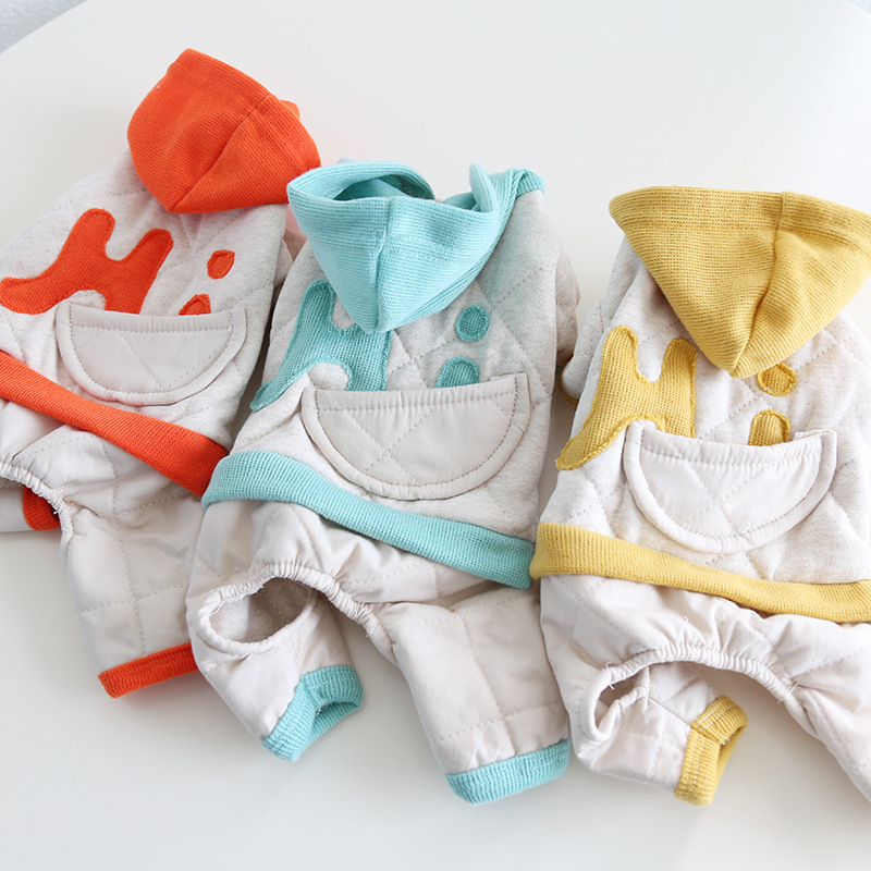 Pet Hooded Jumpsuit Geometric Pattern Quilted Design