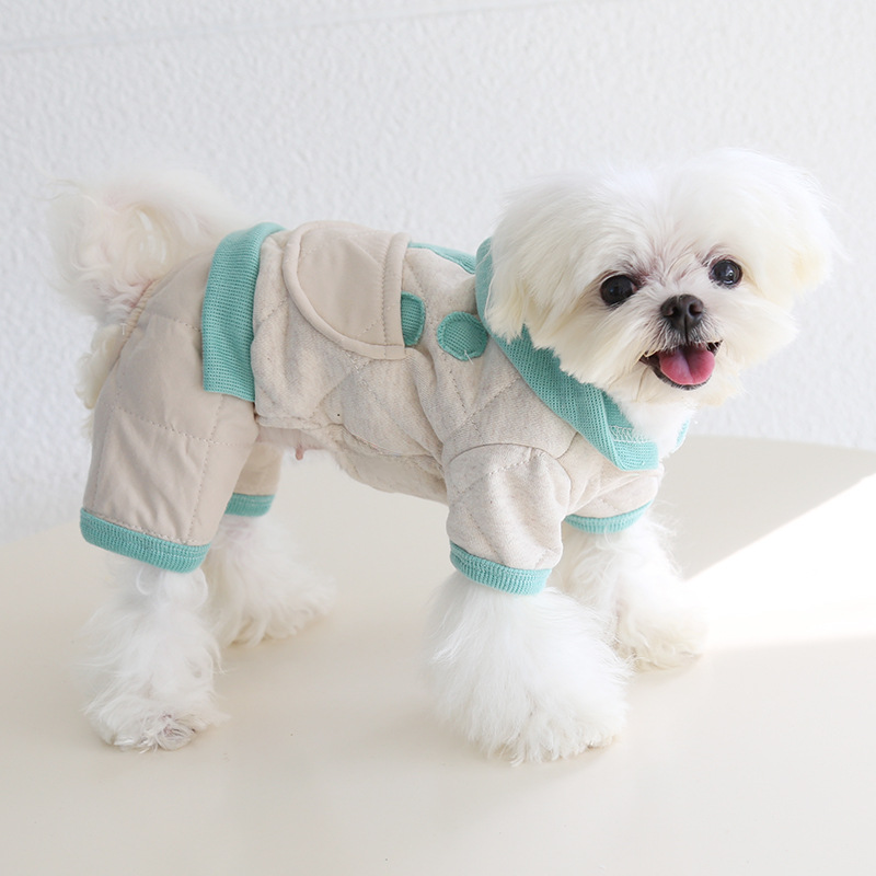 Pet Hooded Jumpsuit Geometric Pattern Quilted Design
