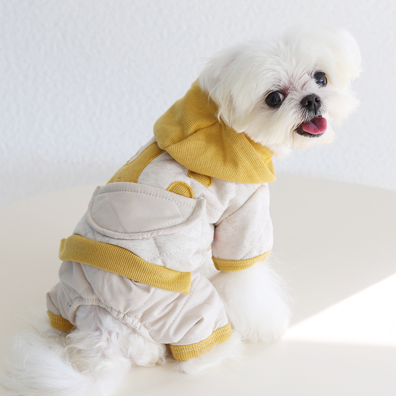 Pet Hooded Jumpsuit Geometric Pattern Quilted Design