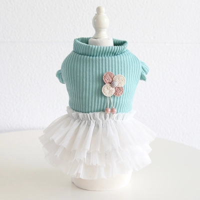 Pet Knit Top Tulle Skirt Set Flower Accent 02