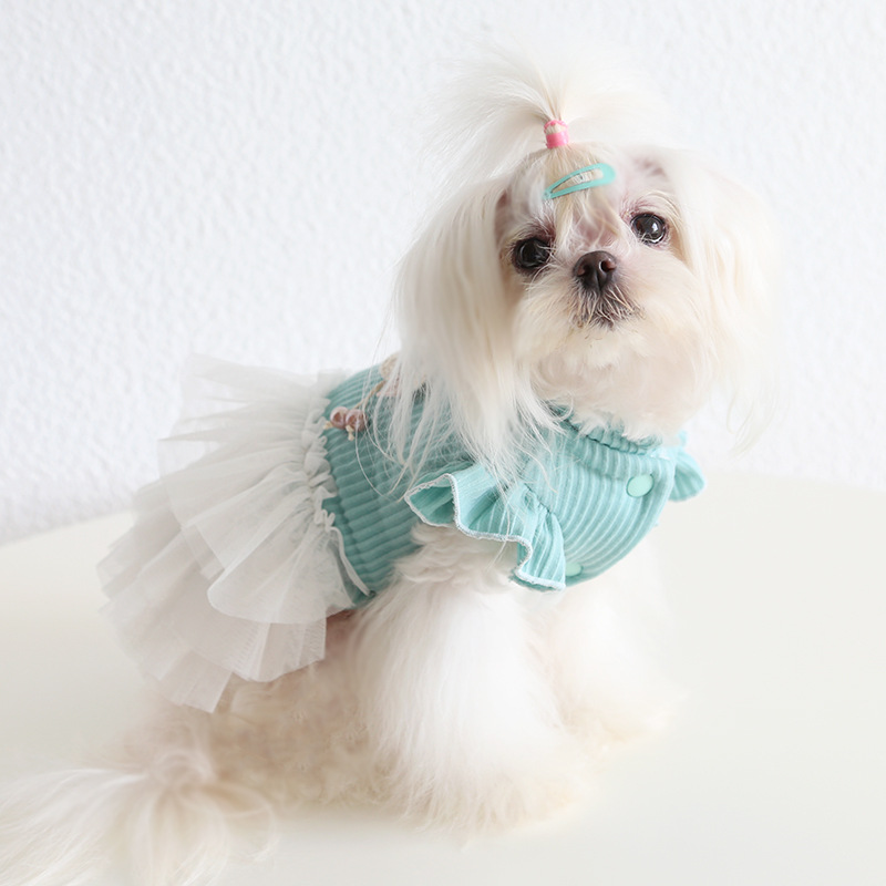 Pet Knit Top Tulle Skirt Set Flower Accent