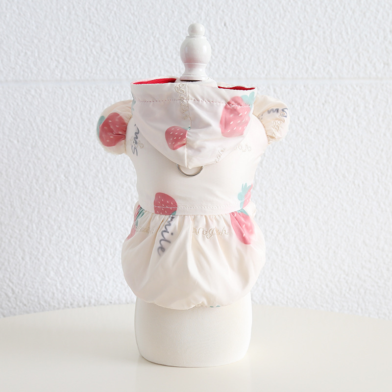 Pet Hooded Dress Strawberry Pattern Metal Ring
