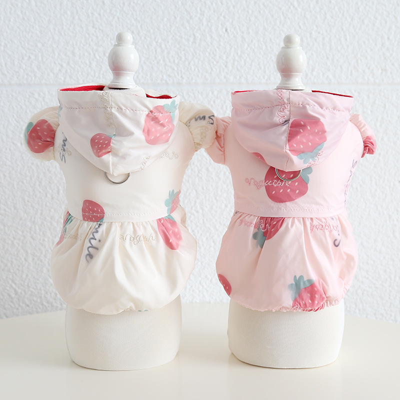 Pet Hooded Dress Strawberry Pattern Metal Ring