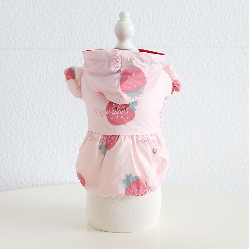 Pet Hooded Dress Strawberry Pattern Metal Ring