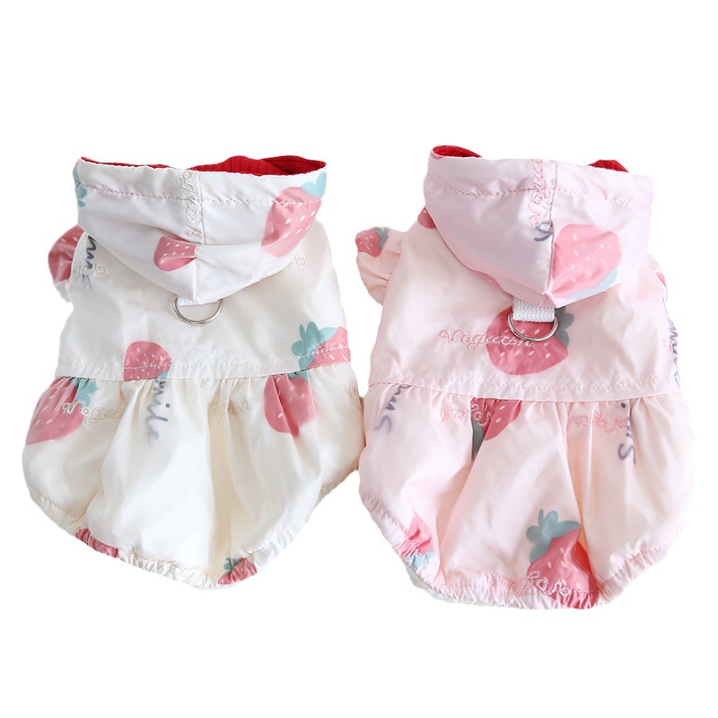 Pet Hooded Dress Strawberry Pattern Metal Ring