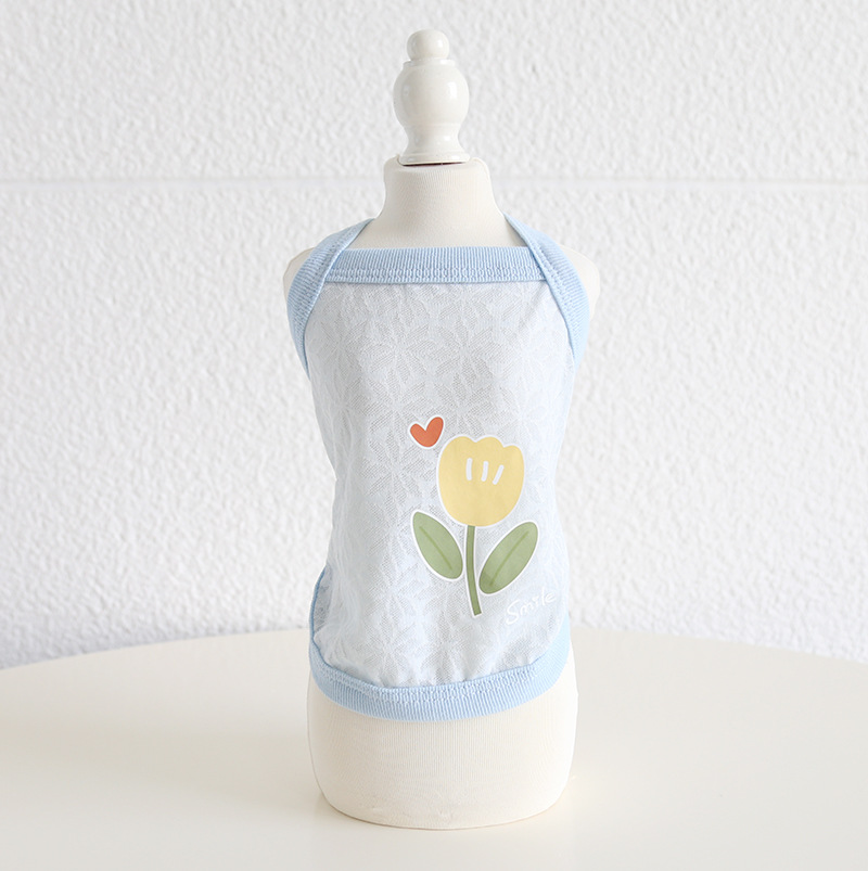Pet Sleeveless Top Floral Applique Smile Design