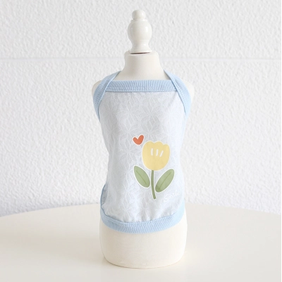 Pet Sleeveless Top Floral Applique Smile Design 02