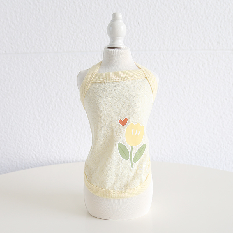 Pet Sleeveless Top Floral Applique Smile Design