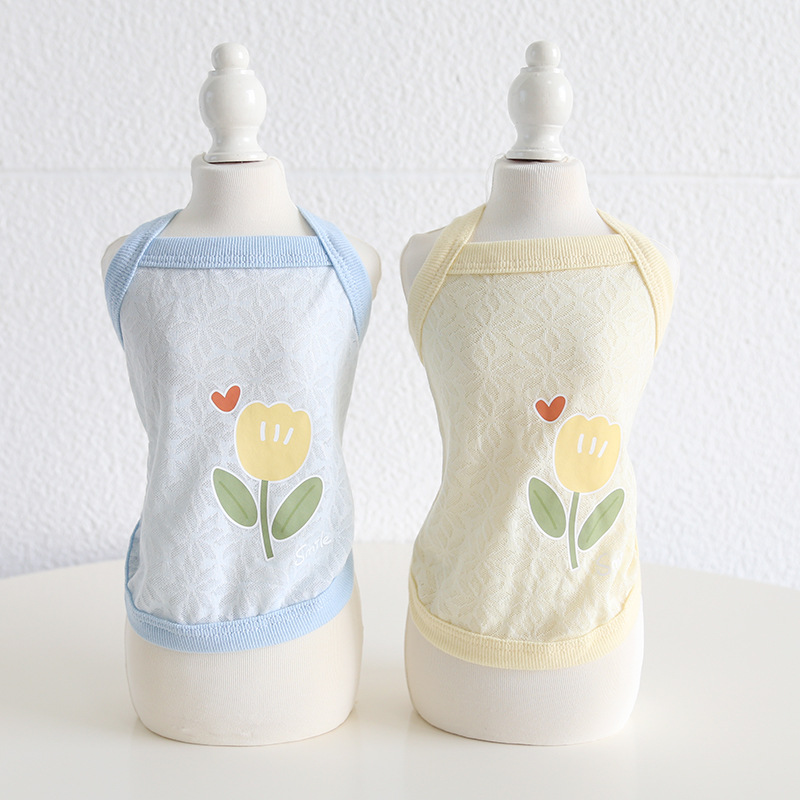 Pet Sleeveless Top Floral Applique Smile Design