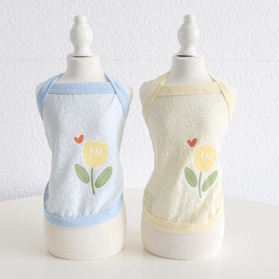 Pet Sleeveless Top Floral Applique Smile Design 01