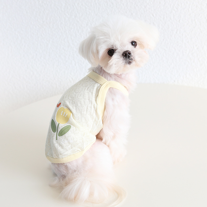 Pet Sleeveless Top Floral Applique Smile Design