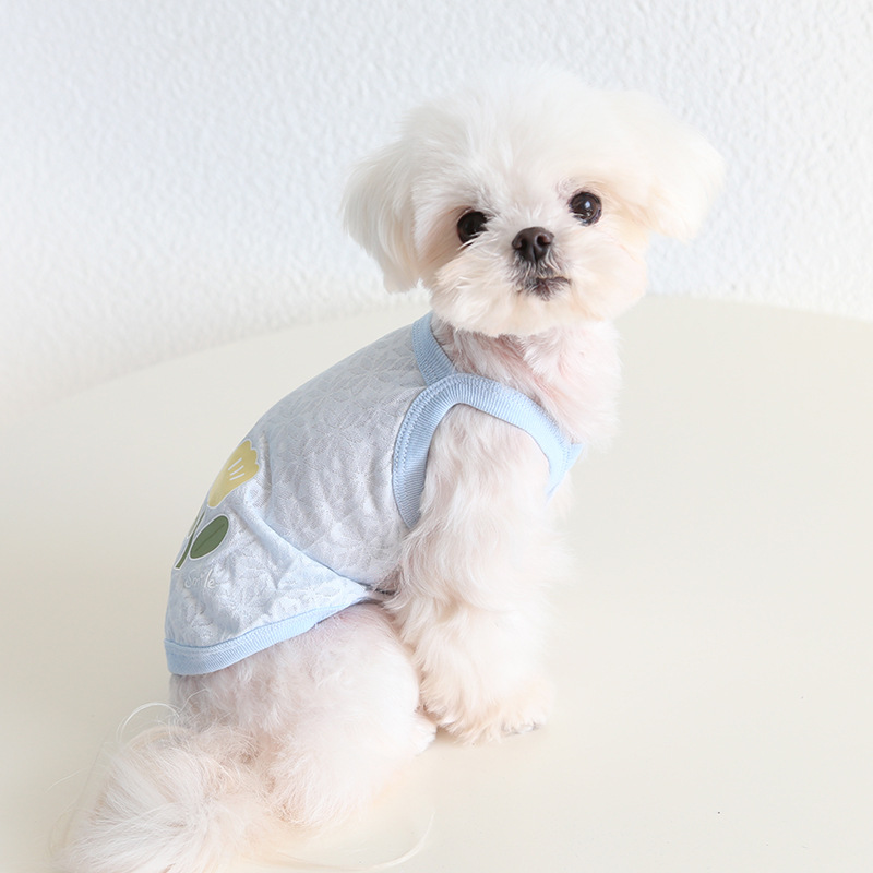 Pet Sleeveless Top Floral Applique Smile Design