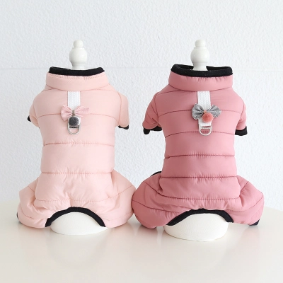 Pet Quilted Jumpsuit Bow Back Metal Ring 01