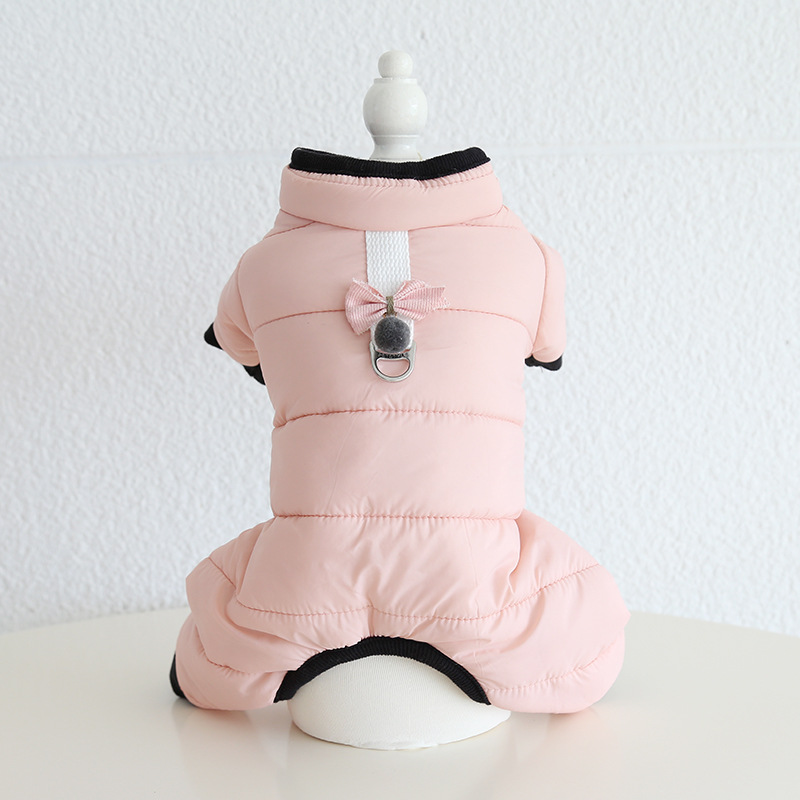 Pet Quilted Jumpsuit Bow Back Metal Ring