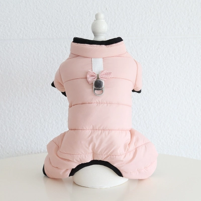 Pet Quilted Jumpsuit Bow Back Metal Ring 02