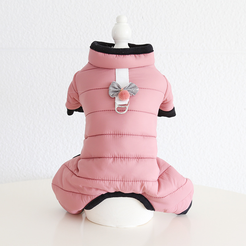 Pet Quilted Jumpsuit Bow Back Metal Ring