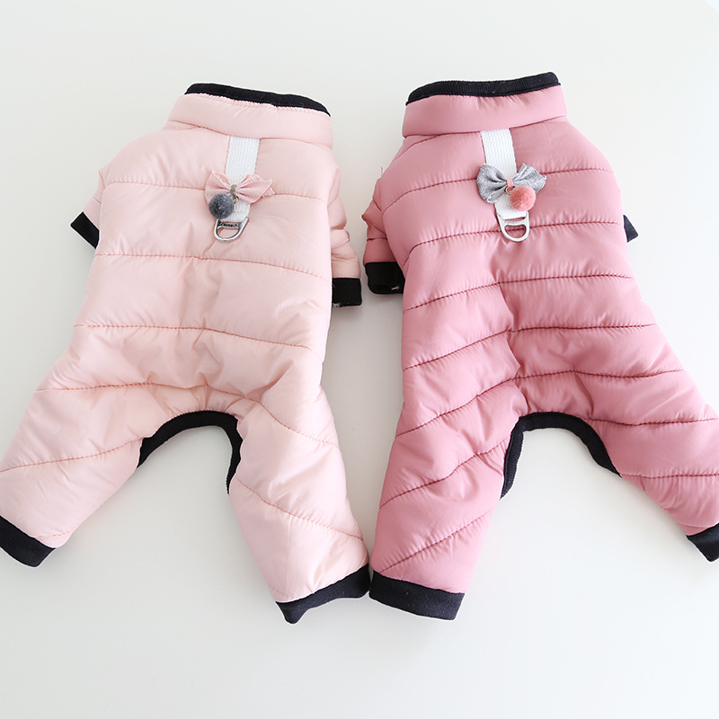 Pet Quilted Jumpsuit Bow Back Metal Ring