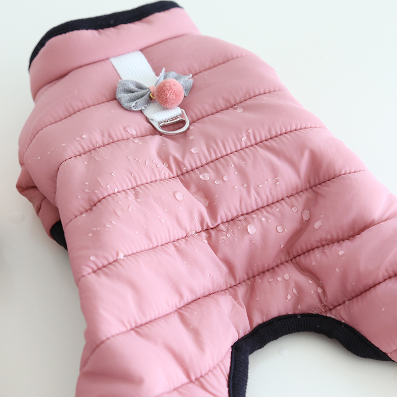 Pet Quilted Jumpsuit Bow Back Metal Ring