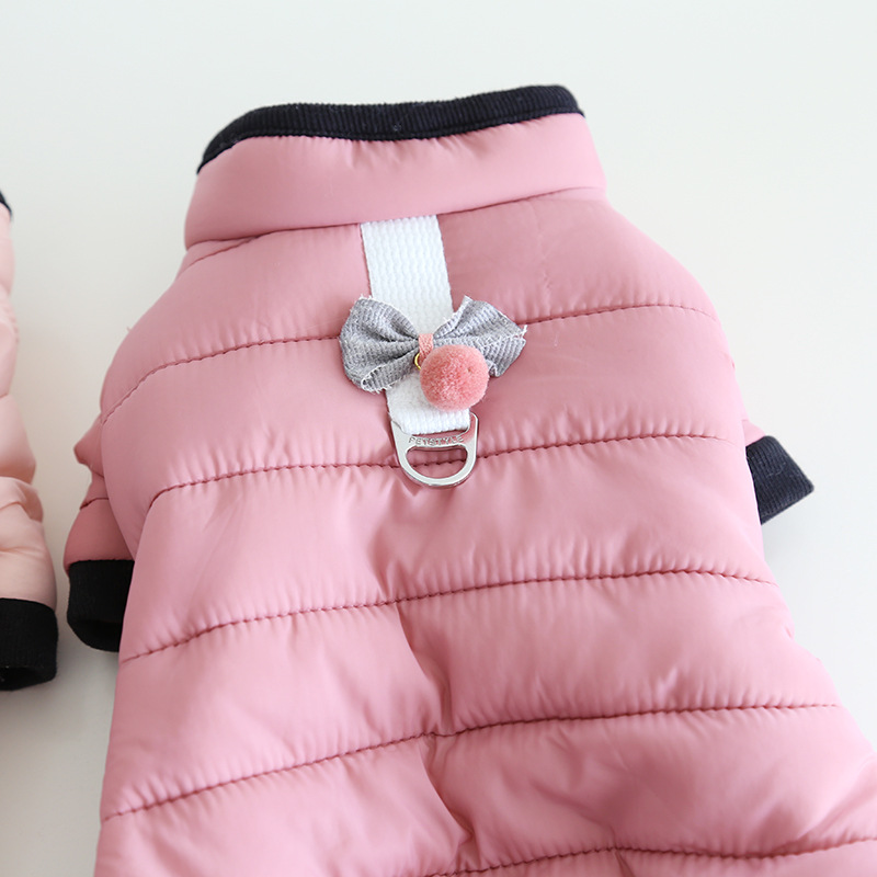 Pet Quilted Jumpsuit Bow Back Metal Ring
