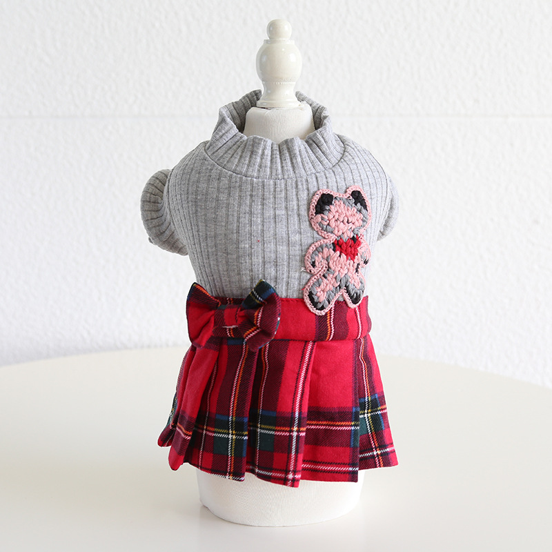 Pet High Neck Sweater Plaid Skirt Set