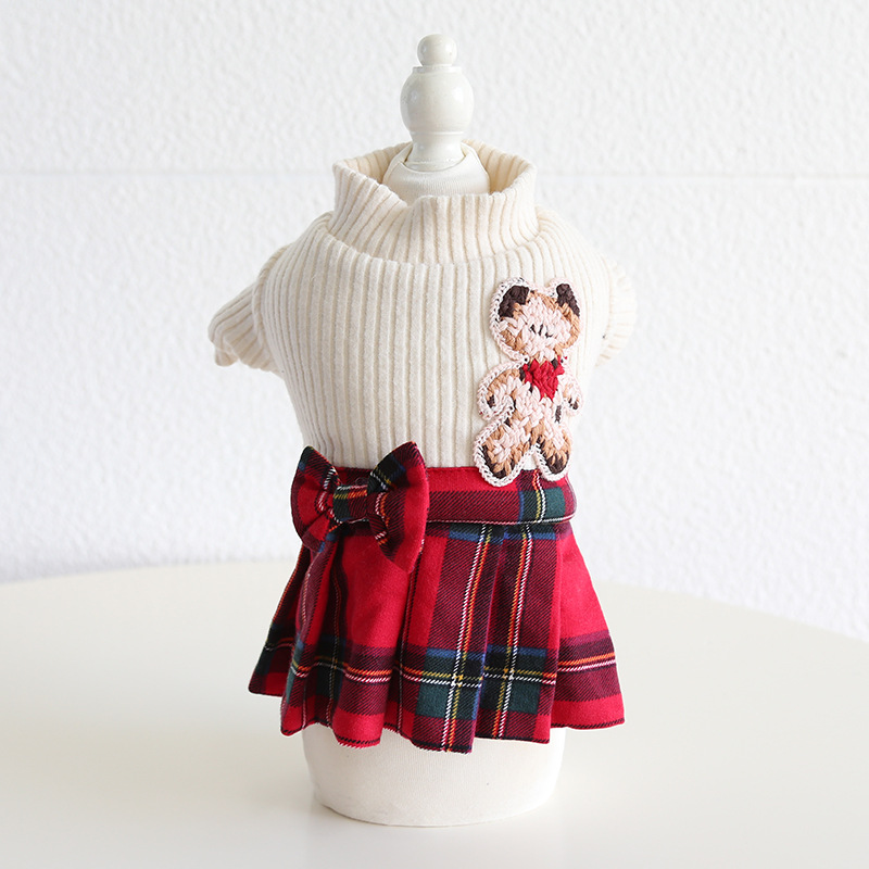Pet High Neck Sweater Plaid Skirt Set
