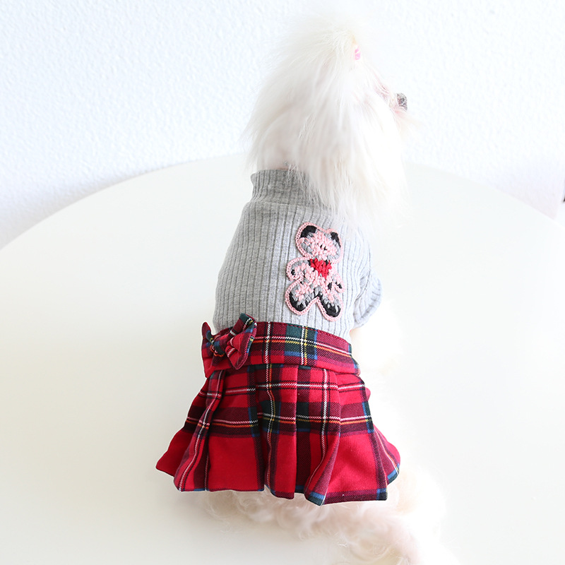 Pet High Neck Sweater Plaid Skirt Set
