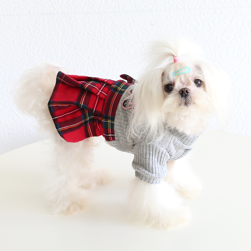 Pet High Neck Sweater Plaid Skirt Set