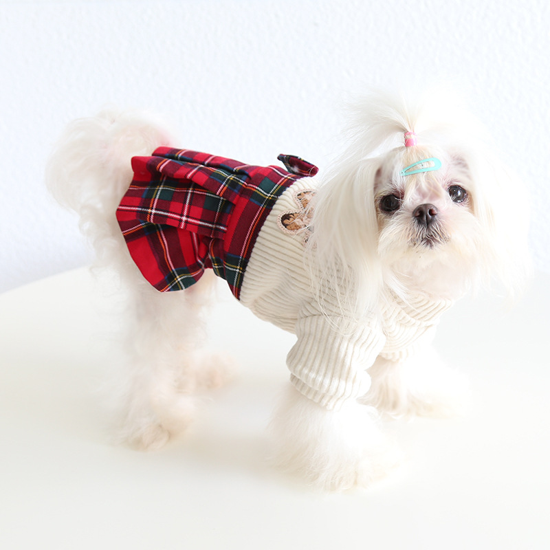 Pet High Neck Sweater Plaid Skirt Set