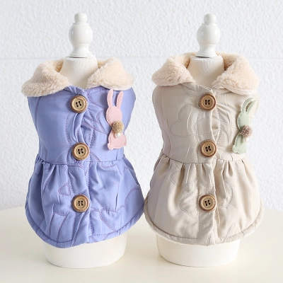 Pet Vest Floral Stitch Wood Button Rabbit Decor 01