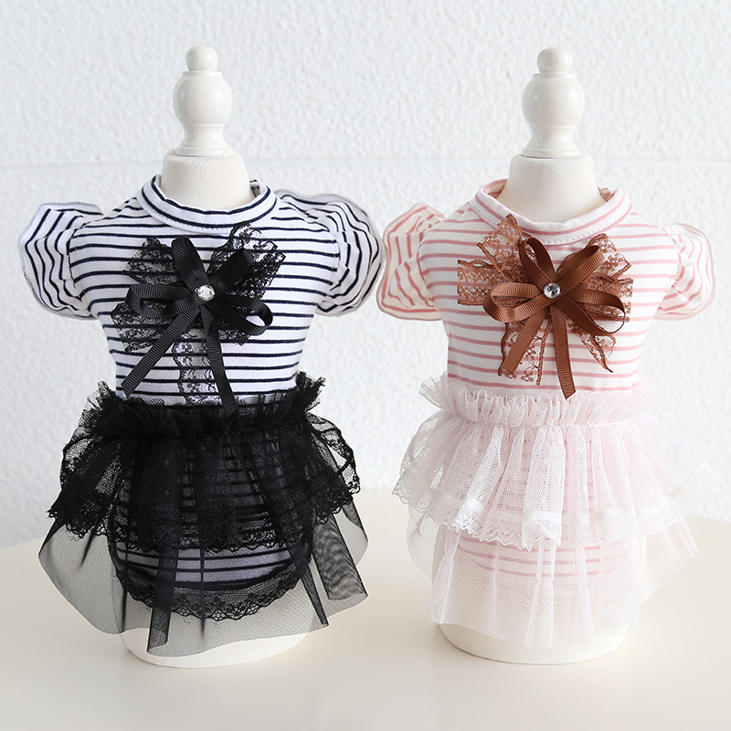 Pet Striped Top Tutu Skirt Bow Accent