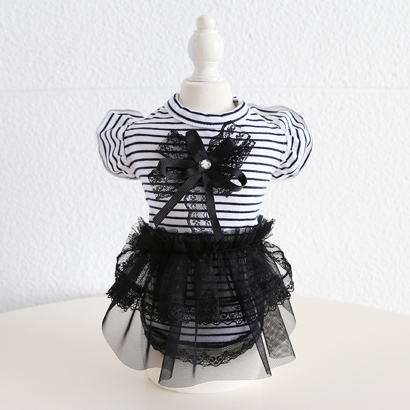 Pet Striped Top Tutu Skirt Bow Accent