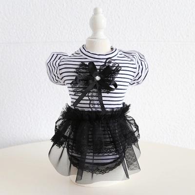 Pet Striped Top Tutu Skirt Bow Accent 02