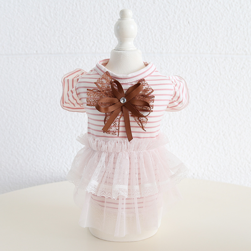 Pet Striped Top Tutu Skirt Bow Accent