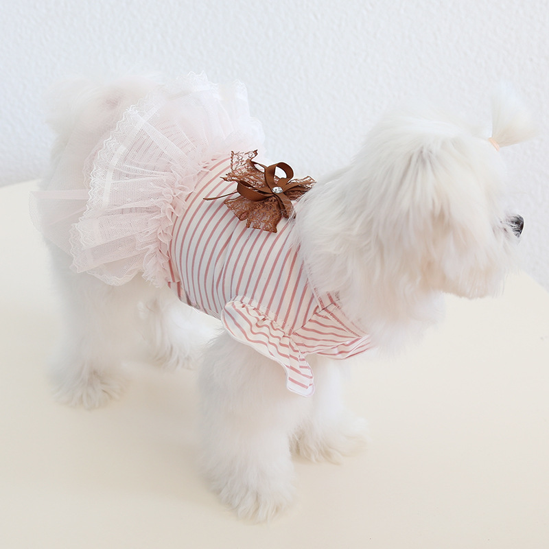 Pet Striped Top Tutu Skirt Bow Accent