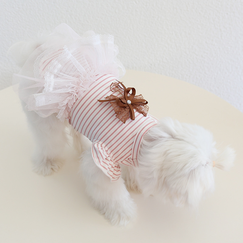 Pet Striped Top Tutu Skirt Bow Accent