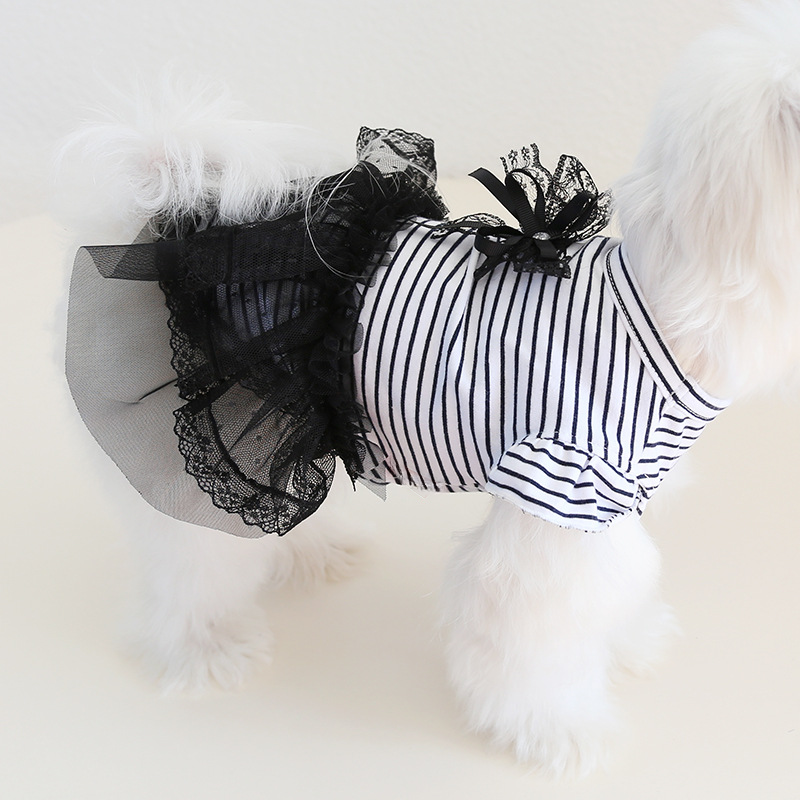 Pet Striped Top Tutu Skirt Bow Accent