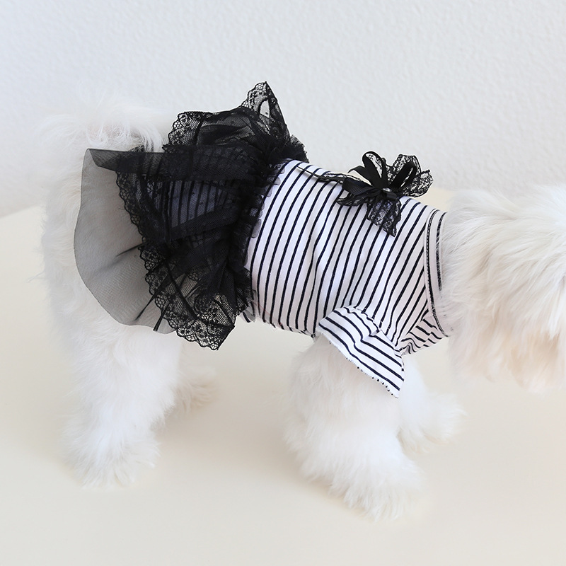Pet Striped Top Tutu Skirt Bow Accent
