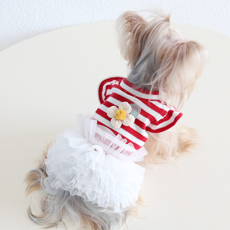 Pet Striped Top Tiered Tulle Skirt Set