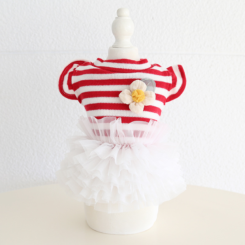 Pet Striped Top Tiered Tulle Skirt Set
